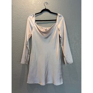 Princess Polly Champagne Satin Cowl Neck Long Sleeve Mini Dress US 4 Champagne